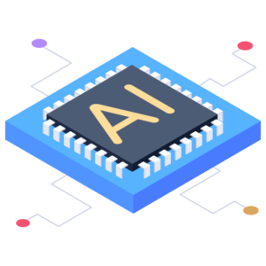 Ilustración de un microchip con las letras AI, representando la inteligencia artificial de Ruffo