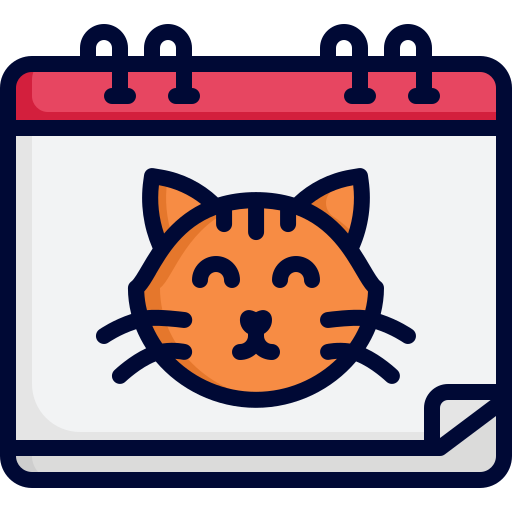 Ruffo - Ícono de calendario con una cara de gato sonriente, representa recordatorios para mascotas.