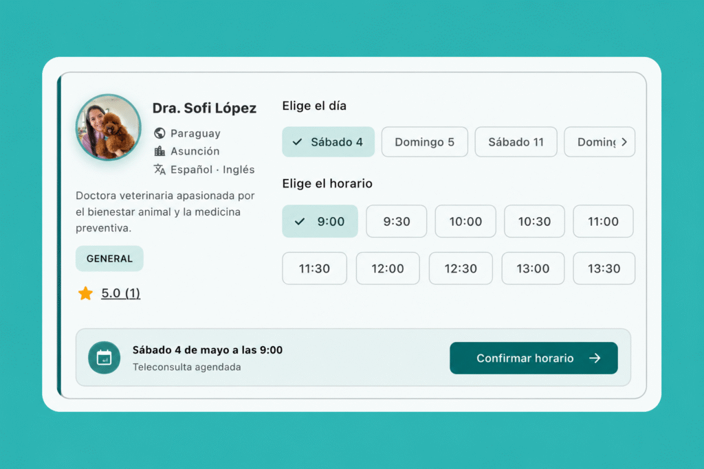 Elige a tu veterinario y el horario​